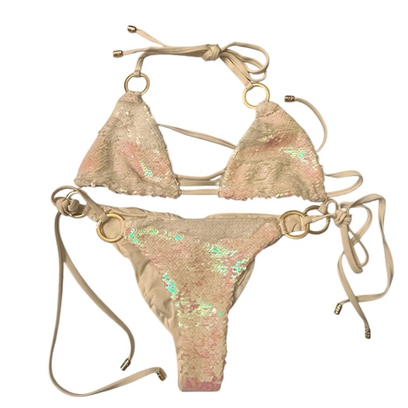 NWOT Beach Bunny Pearl White Siren Song Tie Side Bottom & Top - Picture 3 of 7